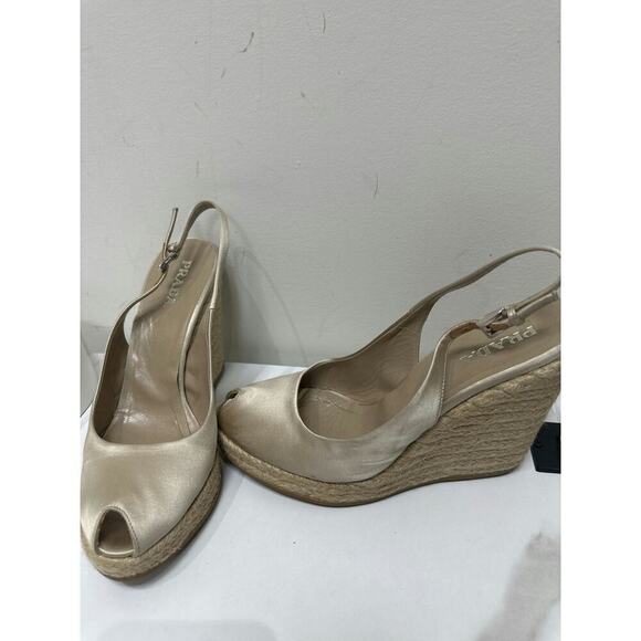Prada Satin Espadrille Wedge Slingback Sandals - Size 39.5 - Good Condition - Picture 2 of 5